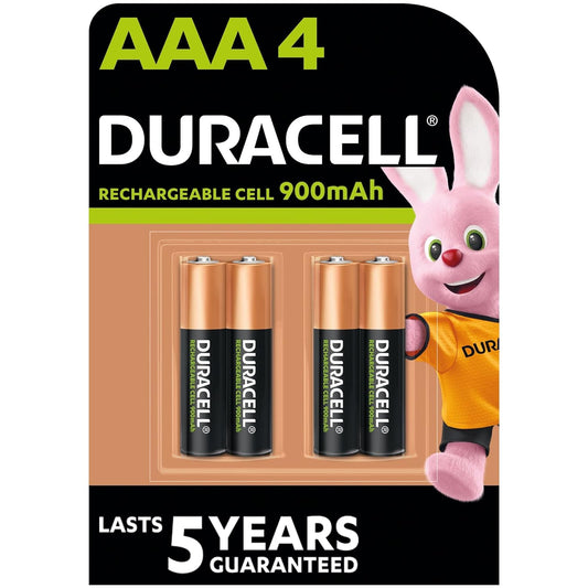 Duracell Rechargeable AAA 900mAh Batteries, 4 Pcs