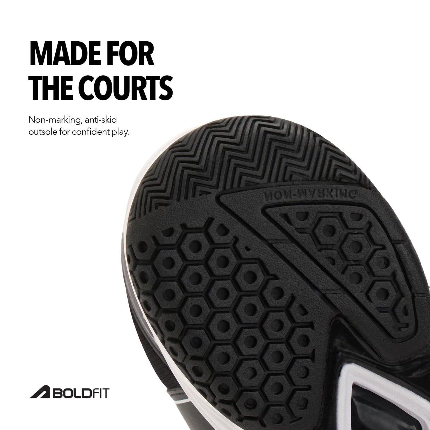 Boldfit Badminton Shoes for Man Lightweight Non Marking Shoes for Badminton Breathable Anti Skid Shoe for Man Shuttle Non Marking Indoor Shoe for Pickleball, Tennis, Padel, Black White   (ASL)