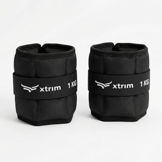 Xtrim Canvas Ankle Weights 2 KG Total (1 KG x 2) for Men & Women, Iron Pellet Filled with Balanced Weight Distribution, Non-Slip Secure D-Ring Strap, Ideal for Gym, Walking, Yoga, Home Workout & Strength Training, Black (ASL)