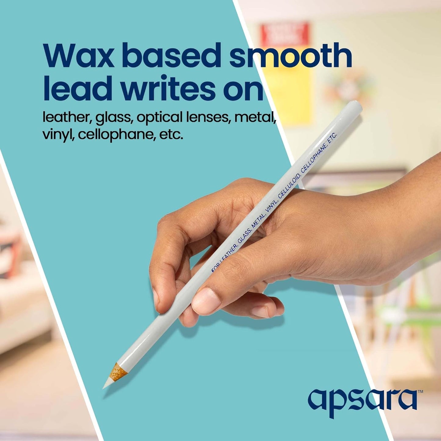 Apsara Glass Marking Pencils, Long-lasting Use, Made of Quality Wood Material, Resistant to Water & Fading, Smooth & Practical to Use, Easy for Marking- White (Pack of 10)