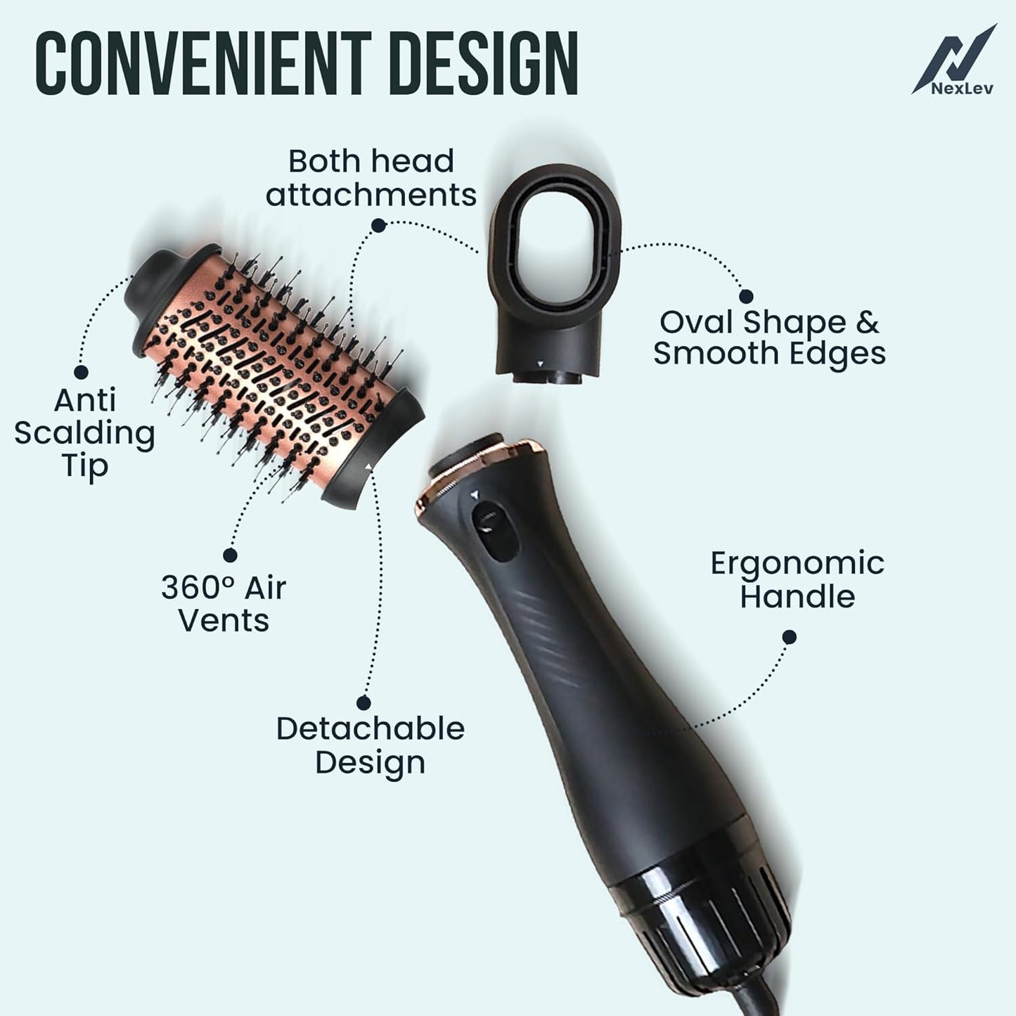 NexLev Hot Air Brush For Hair | V-03 3 in 1 Volumizer Hair Blow Dry Brush with 1.5 Inch Barrel, Ceramic Tourmaline Coating, 1200W, Dual Bristle for Tangle Free Salon Styling