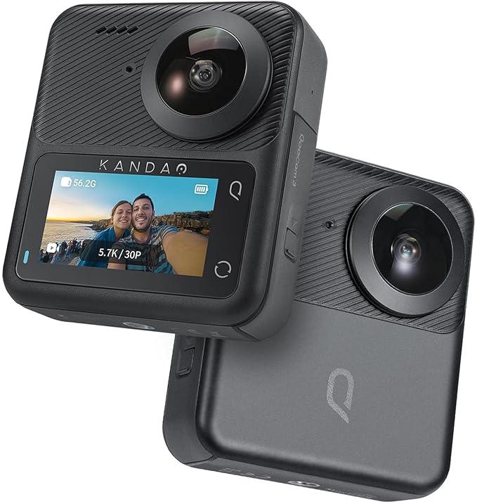 Kandao QooCam3 360° Camera with1.55 Sensor (Dual Battery Bundle) Waterproof Camera, 5.7K Wide-Angle with Lens Cover, Realtime Editing, 5X Stabilization for Sports, Outdoor, Travel (SD)