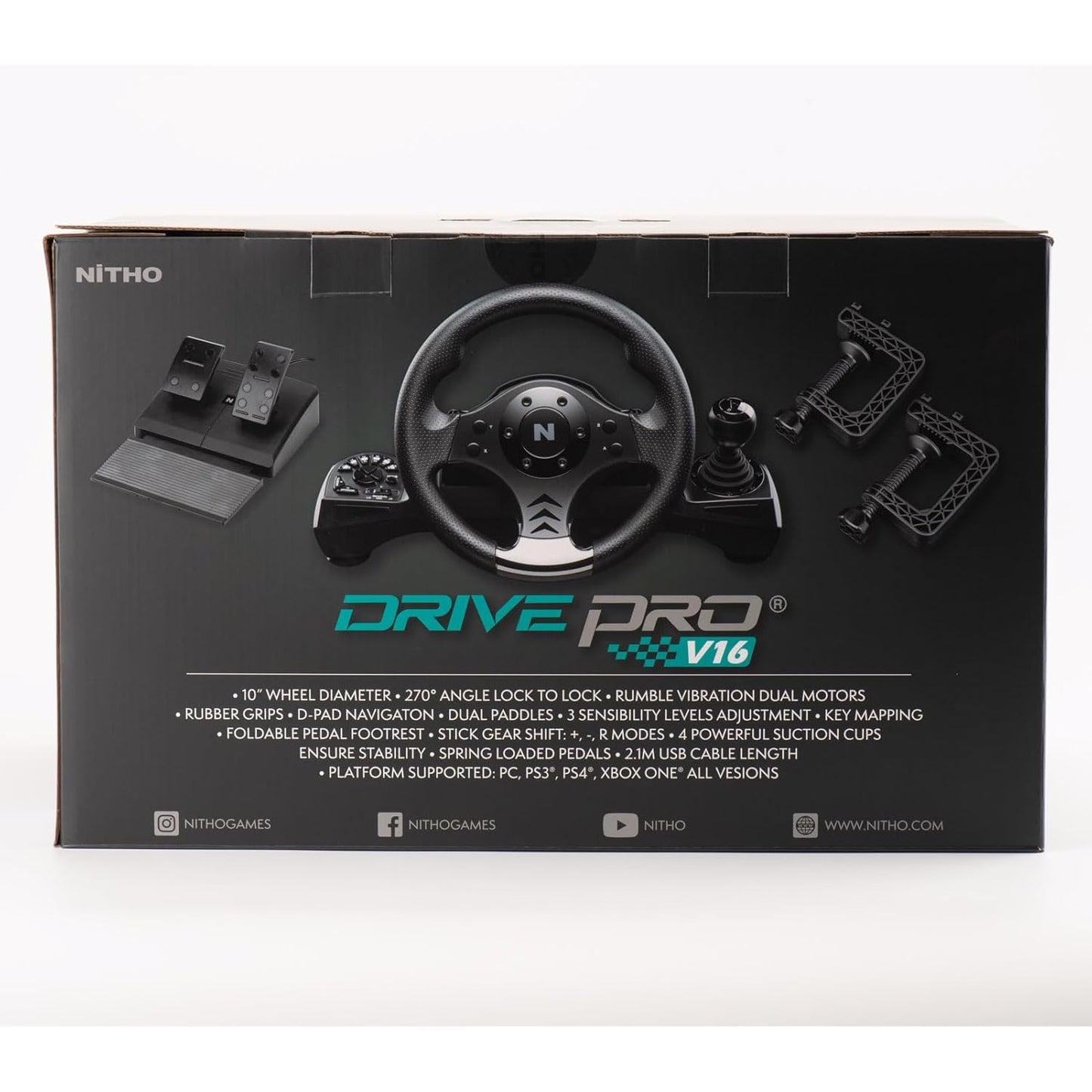 Nitho Drive PRO V16 Gaming Racing Wheel with Shifter and Floor Pedals, Steering Wheel for PC, PS4, Xbox One, Xbox Series X|S, Nintendo Switch, 270 Degree Driving Car Simulator