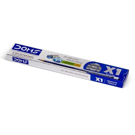 DOMS X1 Xtra Super Dark Pencils Box Pack|Hexagonal Shape For Easy Holding&Comfort|Free Eraser|Scale&Pencil Cap Inside|Dark&Neat Handwriting|Pack Of 10 Pencils