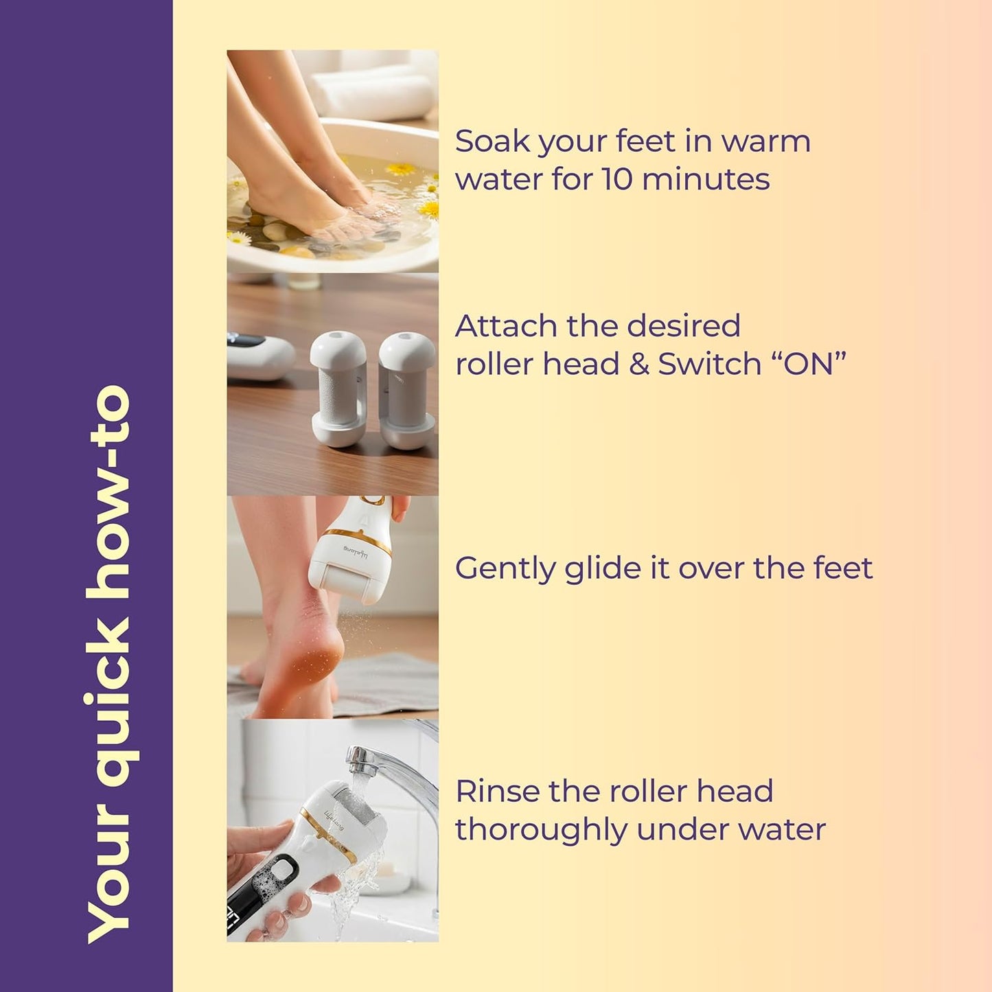 Lifelong PediGlide+ 14-in-1 Callus Remover | 14-in-1 Pedicure Kit | Electric Foot Scrubber | 3 Changeable Roller Heads | 3 Speed Settings | Crack Heel Repair | Dead Skin Remover | IPX6 Waterproof
