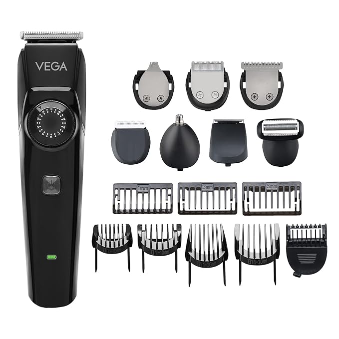 Vega OG 15 in 1 Trimmer for Men | Men Beard |All Rounder Grooming Set with 3 Hrs Non-Stop Runtime | for Body, Man- Face, Nose & Private Parts | USB Type C, 2 Year Warranty, (VHTH-37)