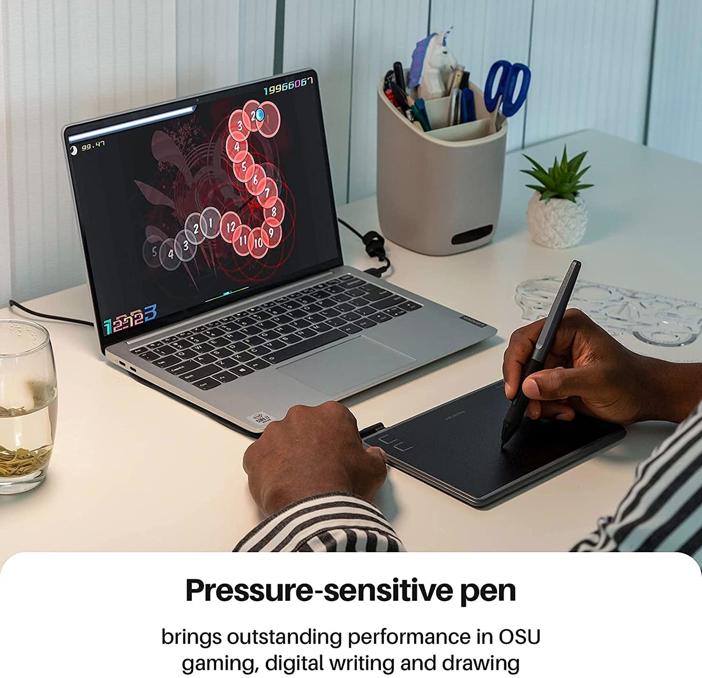 Huion H430P OSU Graphics Drawing Tablet with Battery-Free Stylus 4.8x3 inch Working Area 4 Press Keys Support Work from Home Distance Education Compatible with Android Linux Windows and Mac