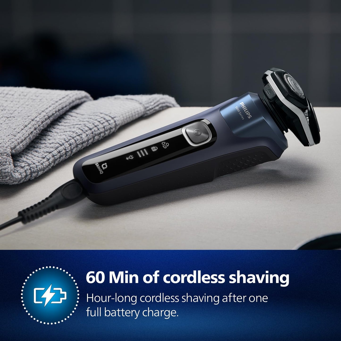PHILIPS Electric Shaver For Men | Wet & Dry | Powerful Close Shave | Gentle on Skin | SkinIQ Technology | Steel Precision Blades | 360 D Flexing Heads | Integrated Pop Up Trimmer | LED Display | 5 Mins Quick Charge | Showerproof | S5885/28,Black
