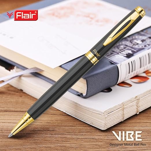 FLAIR Platinum Series Vibe Ball Pen Blister Pack | Swiss Tip Technology With Twist Mechanism | Black Gloss Finish Attractive Body | Smooth Refillable Pen | Blue Ink, Pack Of 1