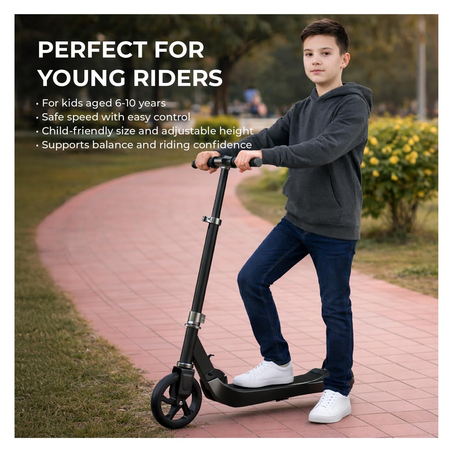 Lifelong Kids Electric Scooter for 6-12 Years Age | with Rechargeable Battery, Adjustable Handle Height & Foldable Design | Safe Kids Scooter with Anti-Slip Deck  (ASL)