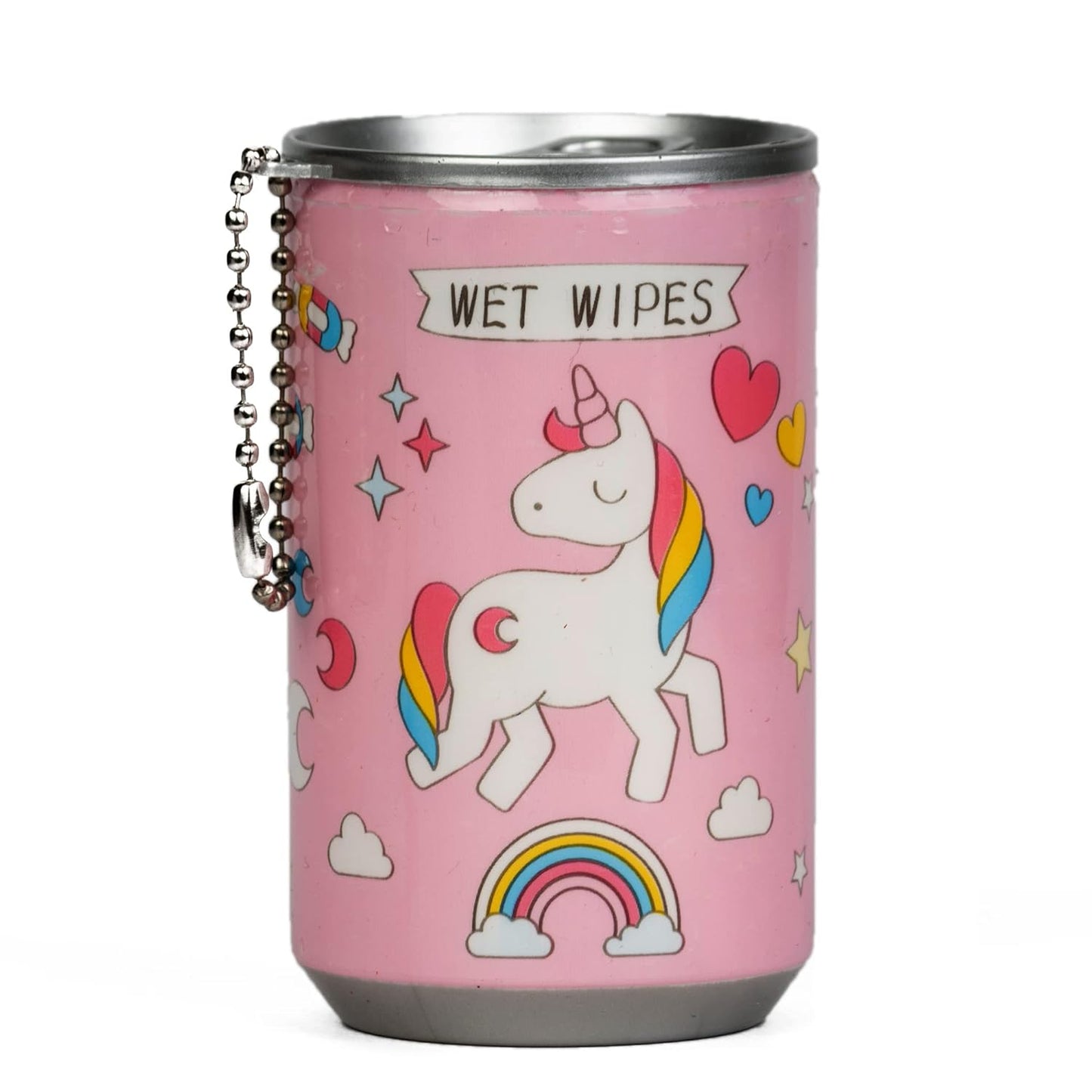 ART & CRAFT Cute Funky Unicorn Tin Shape Mini Wet Wipes Tissue, Extremely Portable Tin Cream/Pink Color (PACK OF 1)