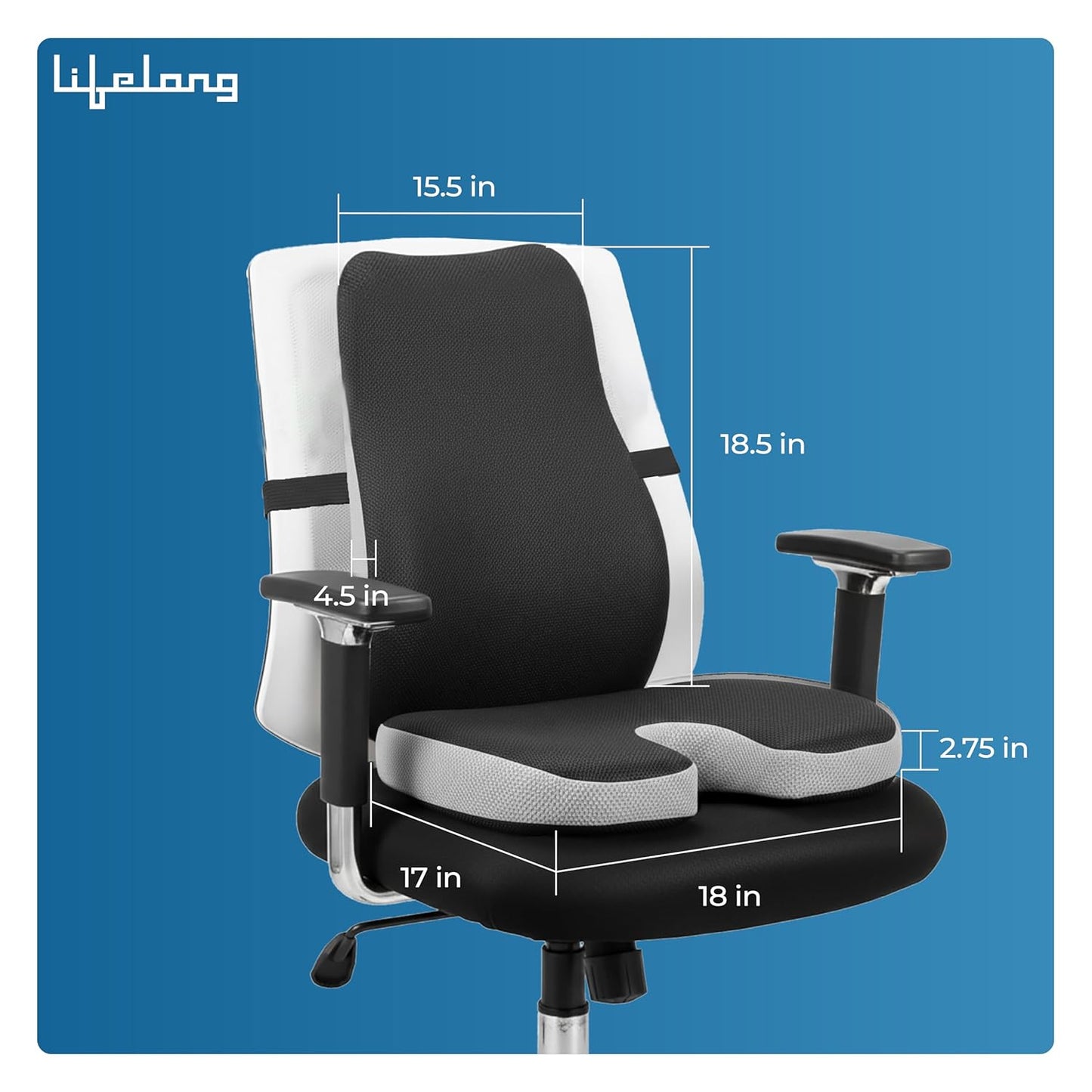 Lifelong Backrest & Seat Cushion Combo for Pain Relief | High-Density Orthopedic Memory Foam Support for Back, Coccyx & Sciatica | Improves Posture & Comfort During Long Sitting Hours at Home & Work