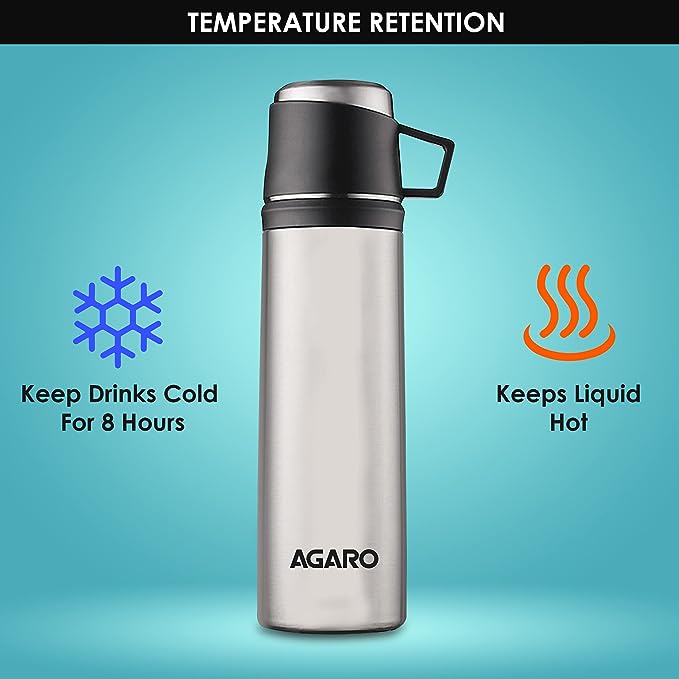 AGARO Supreme Vacuum Flask 800ml Steel Finish