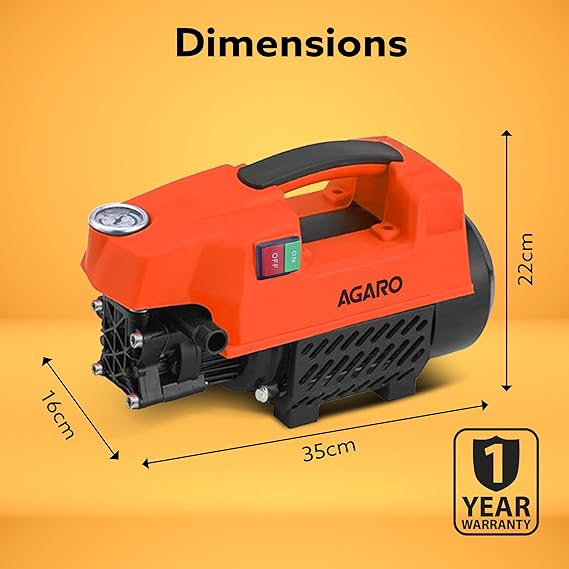 AGARO Supreme High Pressure Washer, Car Washer, 1800 Watts Motor, 120 Bars, 6.5L/Min Flow Rate, 8 Meters Outlet Hose, Portable, Car, Bike & Home Cleaning,Orange (RD)