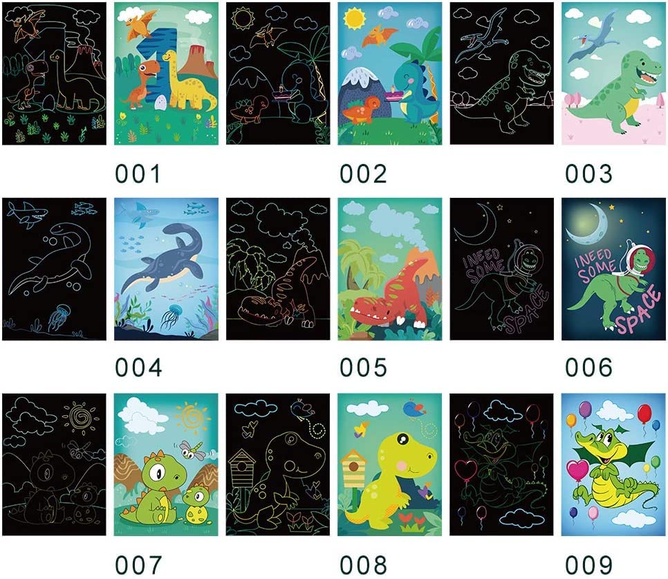 ART & CRAFT ® DIY Mermaid & Dinosaur Magic Scratch Art Combo Pack for Kids-18 Sheets Double Sided Cute Design Rainbow Scratch Paper Cards & Scratch Sticks Set- Boys -Girls/Birthday- Party Favor
