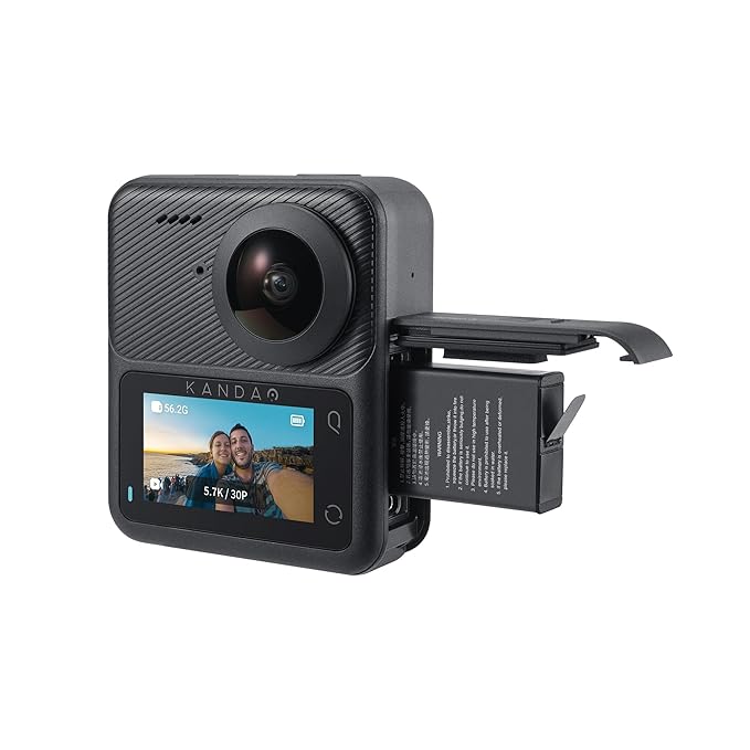 Kandao QooCam3 360° Camera with1.55 Sensor (Dual Battery Bundle) Waterproof Camera, 5.7K Wide-Angle with Lens Cover, Realtime Editing, 5X Stabilization for Sports, Outdoor, Travel (SD)