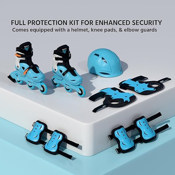 Lifelong Inline Skates for Kids - Roller Skate Shoes-3 Wheels Inline Skates-Skating Shoes for Boys & Girls with Safety Kit- Skate Scooter- Liner Skates-1 Pair of Skates, Blue, S (17.5-20 cm) (ASL)