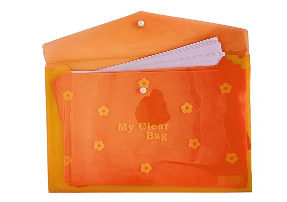 SAYA Golden Border Clear Bag Pack of 2 (A4 + FS Size) SY221 | Premium Transparent Document Folder | Waterproof Button Closure File Bag | Ideal for Certificates, Office, School & Home Use