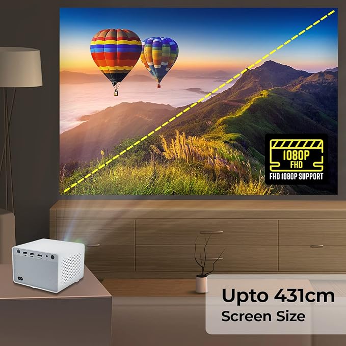 Zebronics PIXAPLAY 20 LED Projector with FHD 1080p, HDMI, USBx2, Aux Out, Bluetooth v5.1, Upto 431 cm Screen Size, Built-in-Speaker, 3000 Lumens and a Compact Design ZEBPIX20