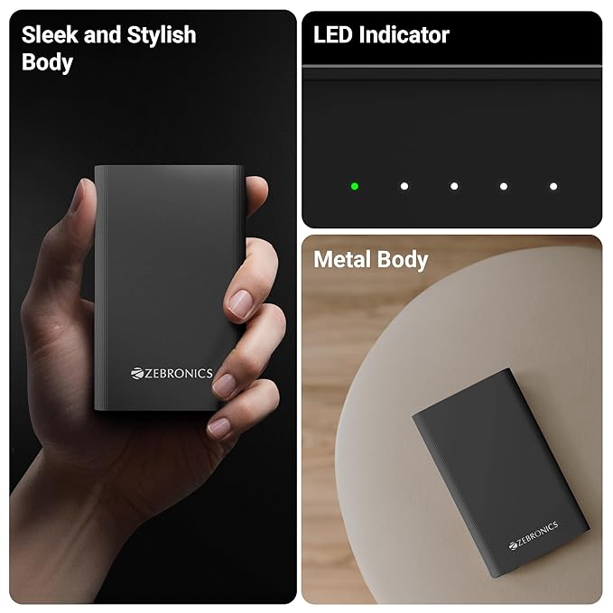 ZEBRONICS 20000 mAh Compact Power Bank, 22.5W Super Fast Charging, PD3.0 (PPS), Dual Type-C & USB-A, LED Indicator, Metal Body, for All Mobiles, Tablet & Other Devices EnergiTank 20MR1 (Midnight)  (LUX)