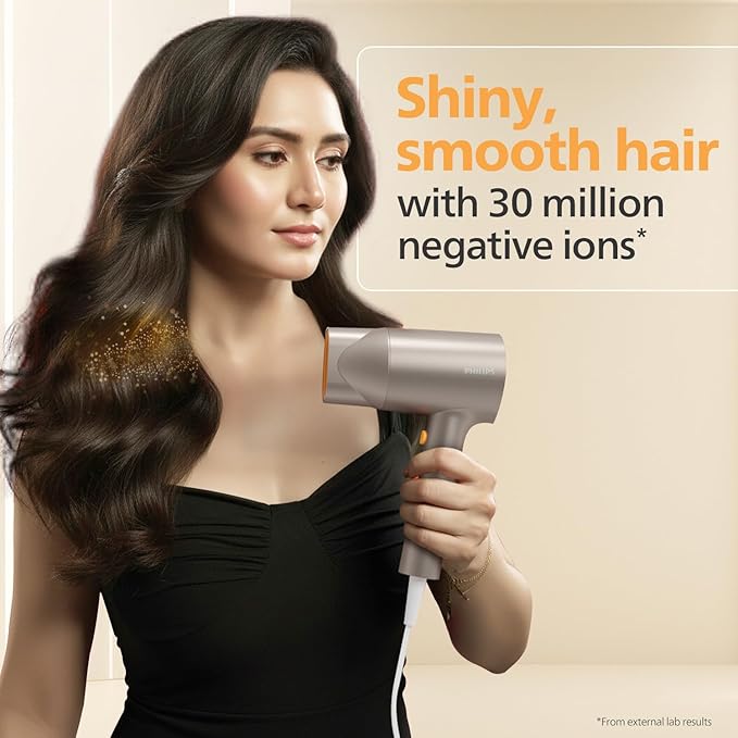 Philips India's No.1 Hair Styling Brand - Glass like Shine Hair Dryer | 1600W | 4 Heat x Speed Modes | 30M Negative ions | Travel-Friendly | For Indian Hair | BHD321