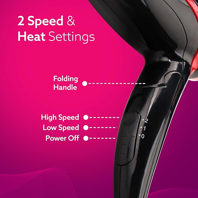 BEARDO Styling Gun Ultra Compact Hair Dryer | 1100 Watts Foldable Hair Dryer | 3 Heat 2 Speed Setting | Travel Friendly | Stylish Matte Black Finish | Gift For Friends | Gift for Husband