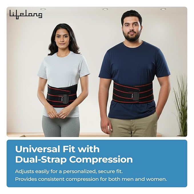 Lifelong Lumbar Sacral Belt with Hot & Cold Pack |Universal Fit for Men and Women| Back Support Brace for Pain Relief |Posture Correction & Lower Back Comfort| Adjustable Elastic Strap Waist Belt