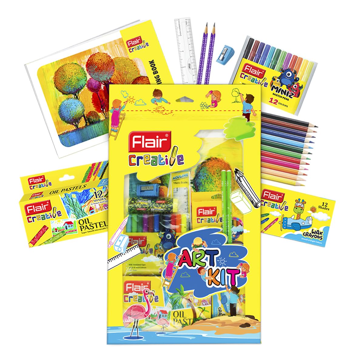 Flair Creative Series Art Kit | Combination Smart Kit for Your Creative Need | Non-Toxic & Safe for Childrens | Kids Coloring Set | Stationery Kit Ideal for Gifting | Set of 1 Kit