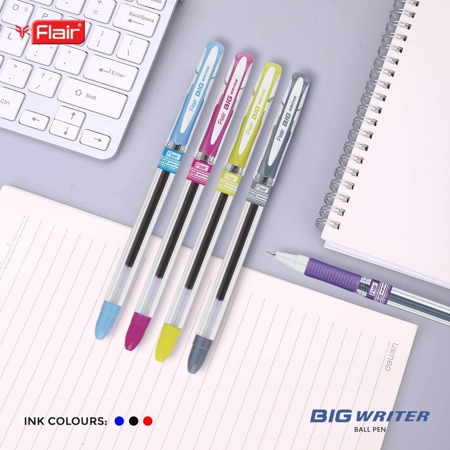 FLAIR Big Writer Ball Pen Wallet Pack | 0.7 mm Tip Size | Double Writing Pen With Comfortable Rubber Grip | Swiss Tip Technology For Smooth Writing Experience | Blue Ink, Set Of 10