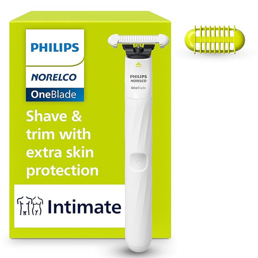 Philips OneBlade Intimate 2-in-1 Trimmer for Women | Painless Hair Removal with Patented Skin-Safe Tech | Bikini, Underarm & Body Trimmer | Sensitive Skin Tested | No post shave irritation | QP1924/20