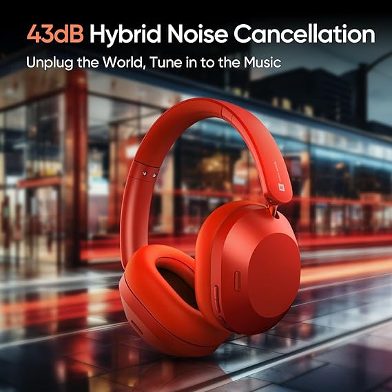 realme TechLife Studio H1 Over The Ear Over Ear Wireless Headphone with 70Hours Playtime 360° Spatial Audio, 40mm Drivers, 80ms Superlow Latency, 43 dB Adaptive ANC-Red (SD)