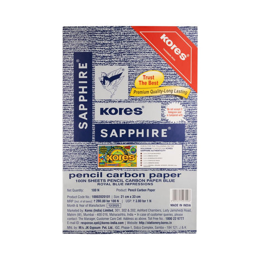 Kores Carbon Paper Sapphire Blue – Pack of 100 Sheets | India's No.1 Carbon Paper Brand | Non-Smudge Royal Blue Impressions | Compatible with Pen & Pencil | Clean Duplication for Office, Billing Use and Artwork Tracing