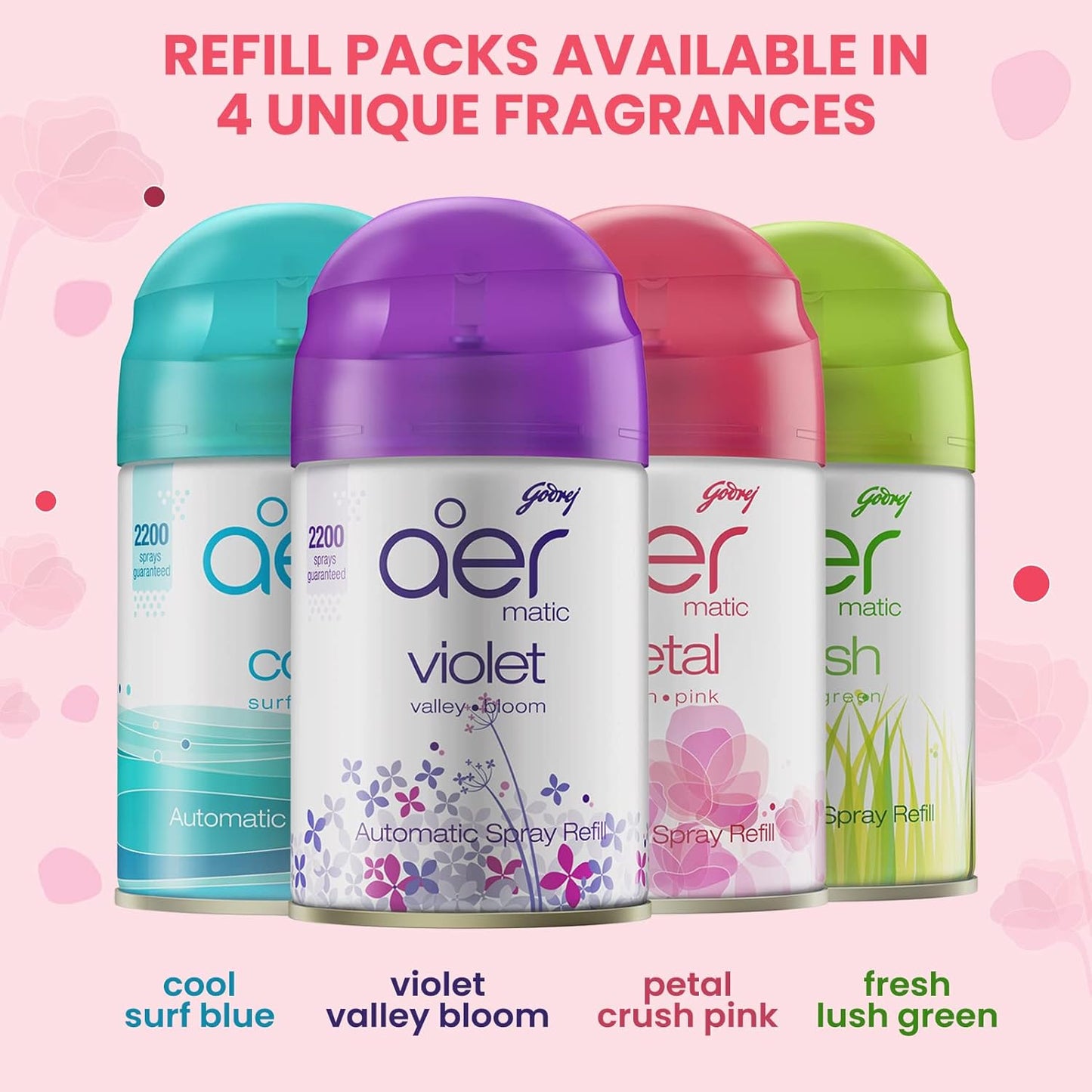 Godrej aer Matic Refill - Automatic Air Freshener with Flexi Control / Petal Crush Pink (225ml)