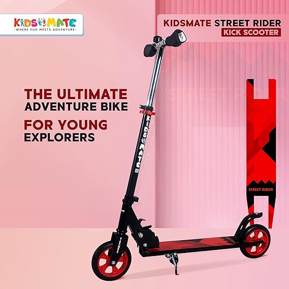 Kidsmate Street Rider Kick Scooter for Kids of Age 6-13 Years | 2 Wheel Scooter, Foldable Design, 3 Adjustable Height Option with Rear Braking | Max User Weight 50kg  (ASL)