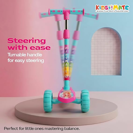 Kidsmate Rider Pro Kick Scooter with Broad PU LED Wheels | 3-Wheel Skating Scooter for Boys & Girls of Ages 2-12 Years | Level Adjustable Height, and Easy Fold Design (ASL)