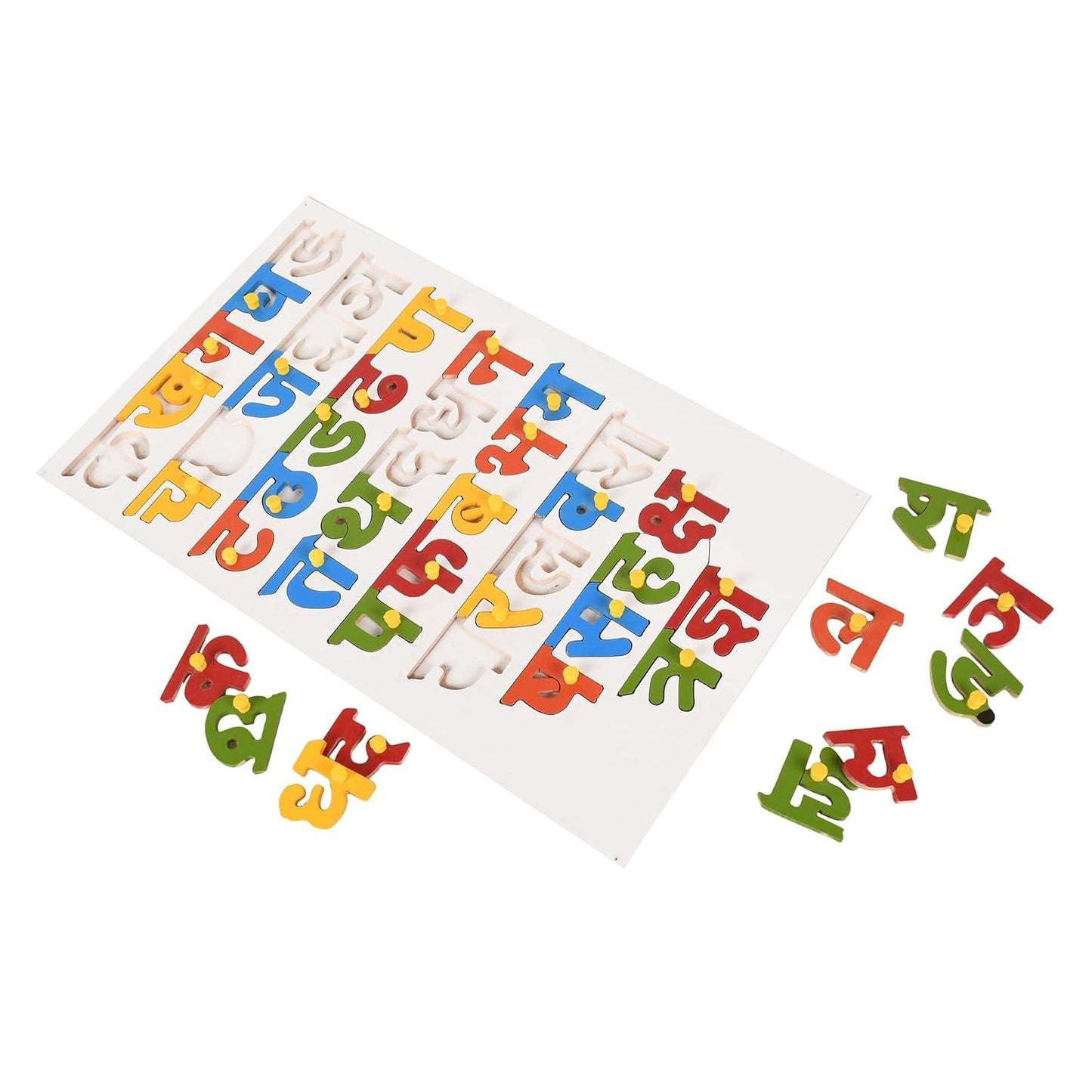 Art & Craft ® Wooden Hindi Letter Puzzle with Knobs Educational and Learning Toy for Kids | Learning Hindi Latter pegged Puzzles for Toddler Ages 2+ - (10 X 16 Inch)
