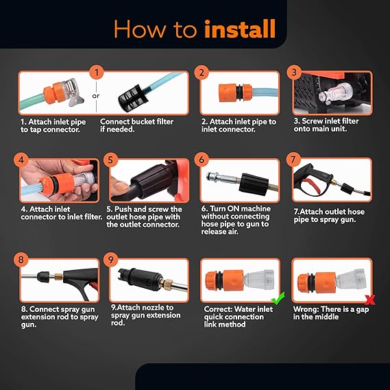AGARO Supreme High Pressure Washer, Car Washer, 1800 Watts Motor, 120 Bars, 6.5L/Min Flow Rate, 8 Meters Outlet Hose, Portable, Car, Bike & Home Cleaning,Orange (RD)