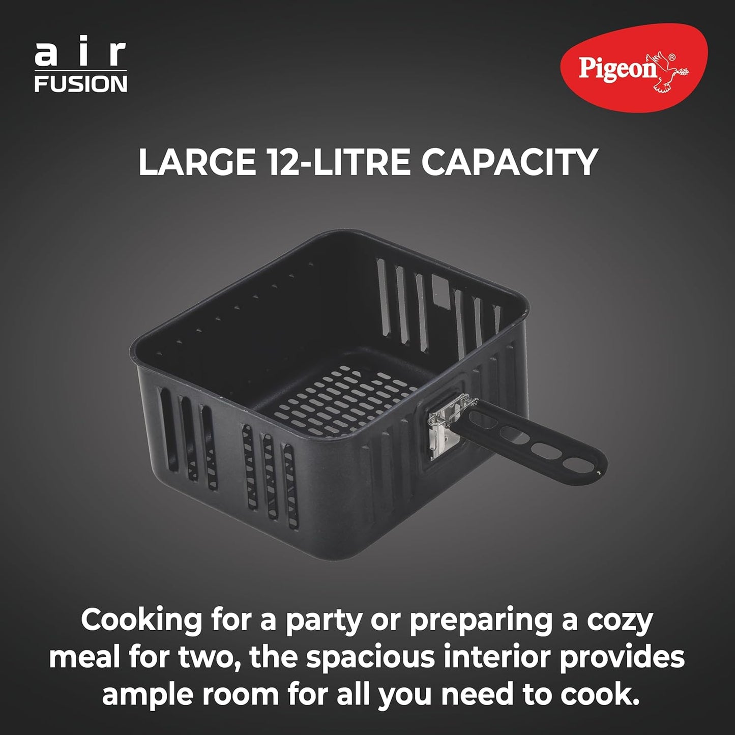Pigeon 12L Air Fryer Oven (2-in-1 OTG + Air Fryer) | 1800W | Digital Touchscreen | 9 Preset Menus | Rotisserie | 7 Accessories Included | Air Fry, Bake, Broil, Toast, Defrost | 2Y Warranty | Black