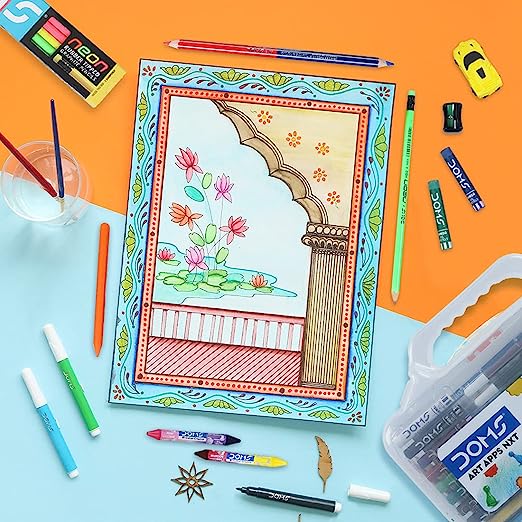 Doms Art Apps Nxt Kit With Plastic Carry Case | Perfect Value Pack | Kit For School Essentials | Gifting Range For Kids | Combination of 9 Stationery Items