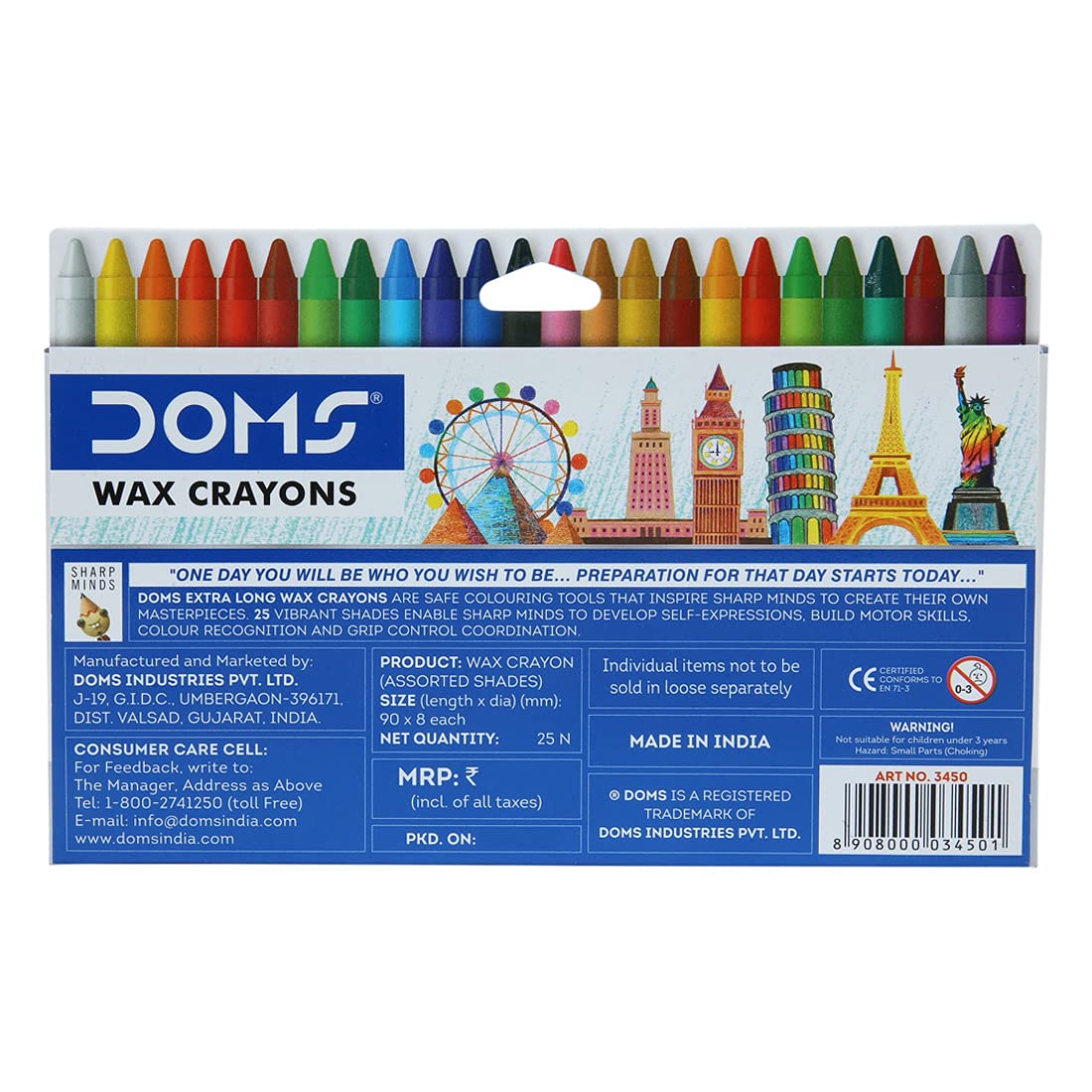 Doms Non-Toxic Extra Long Wax Crayon Set in Cardboard Box