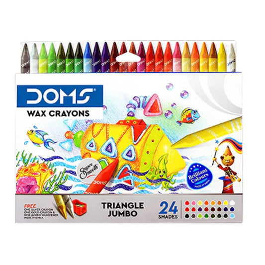 Doms Non-Toxic Triangle Jumbo Wax Crayon Set in Cardboard Box | 24 Assorted Shades