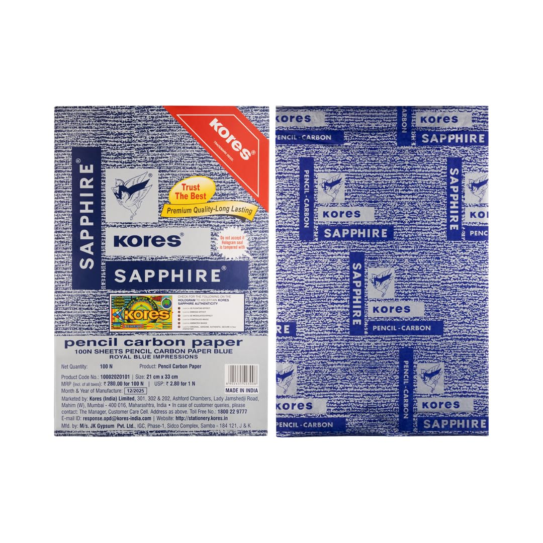 Kores Carbon Paper Sapphire Blue – Pack of 100 Sheets | India's No.1 Carbon Paper Brand | Non-Smudge Royal Blue Impressions | Compatible with Pen & Pencil | Clean Duplication for Office, Billing Use and Artwork Tracing
