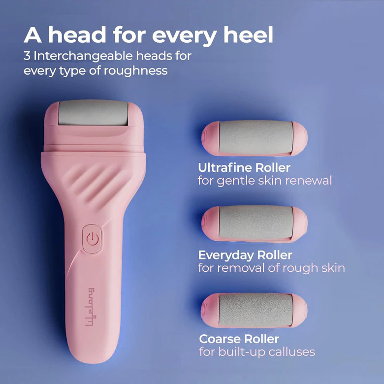 Lifelong PediGlide Luxe Electric Callus Remover for Feet | Rechargeable Foot Scrubber with 3 Roller Heads, 2 Speeds, Type-C Charging & Focus Light