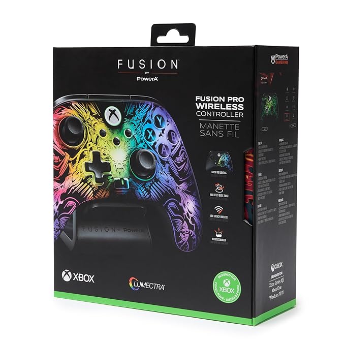 PowerA FUSION Pro Wireless Gaming Controller with Lumectra for Xbox Series X/S, Xbox One, PC, Windows 10/11 with Ghost RGB LED Lighting, Black (Officially Licensed) (SD)