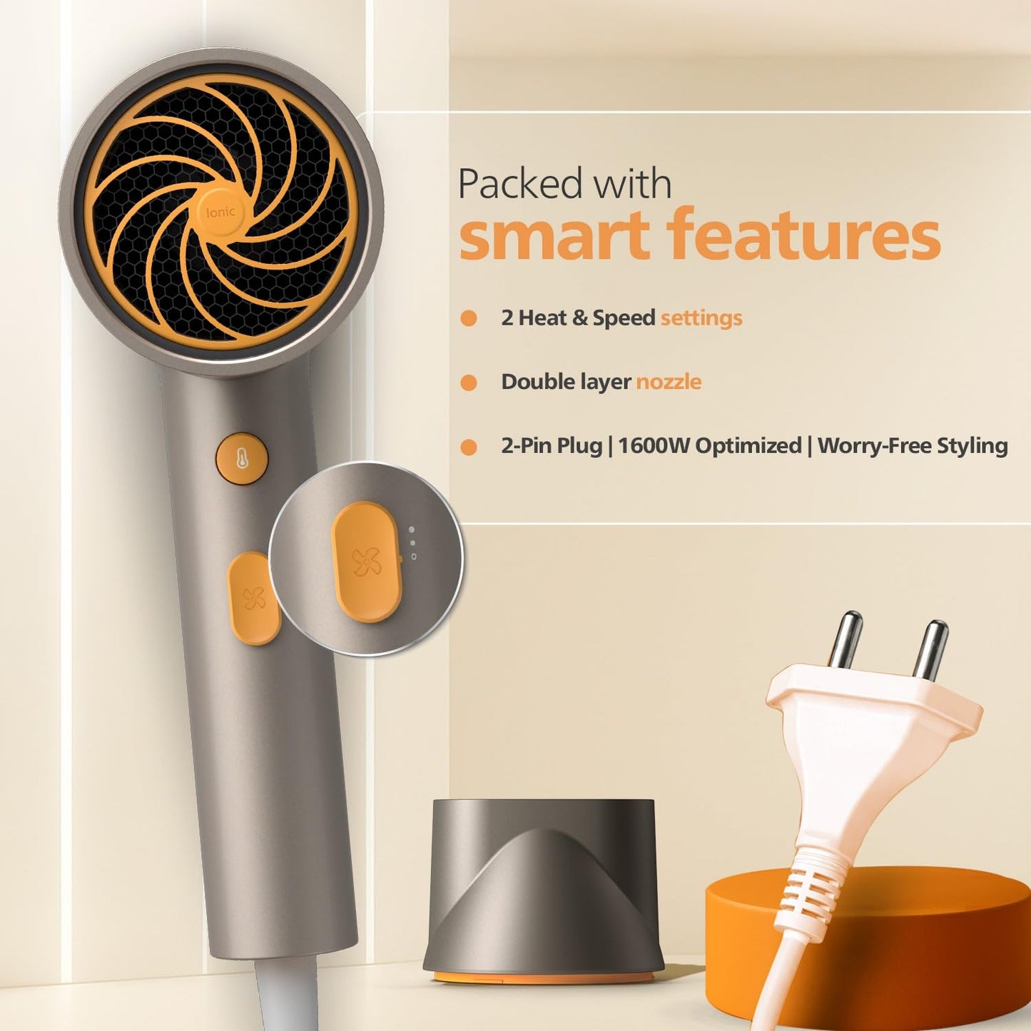 Philips India's No.1 Hair Styling Brand - Glass like Shine Hair Dryer | 1600W | 4 Heat x Speed Modes | 30M Negative ions | Travel-Friendly | For Indian Hair | BHD321