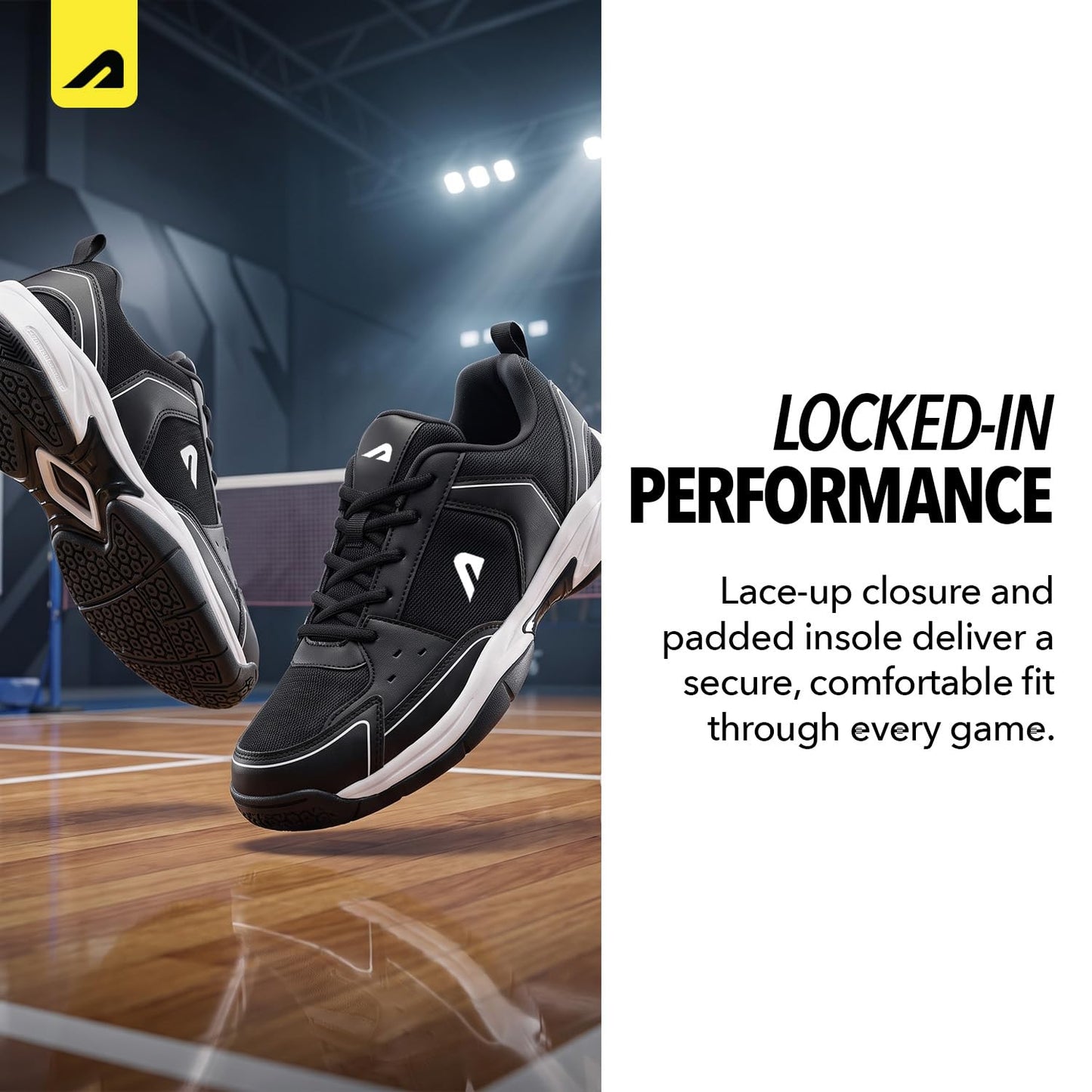 Boldfit Badminton Shoes for Man Lightweight Non Marking Shoes for Badminton Breathable Anti Skid Shoe for Man Shuttle Non Marking Indoor Shoe for Pickleball, Tennis, Padel, Black White (ASL)