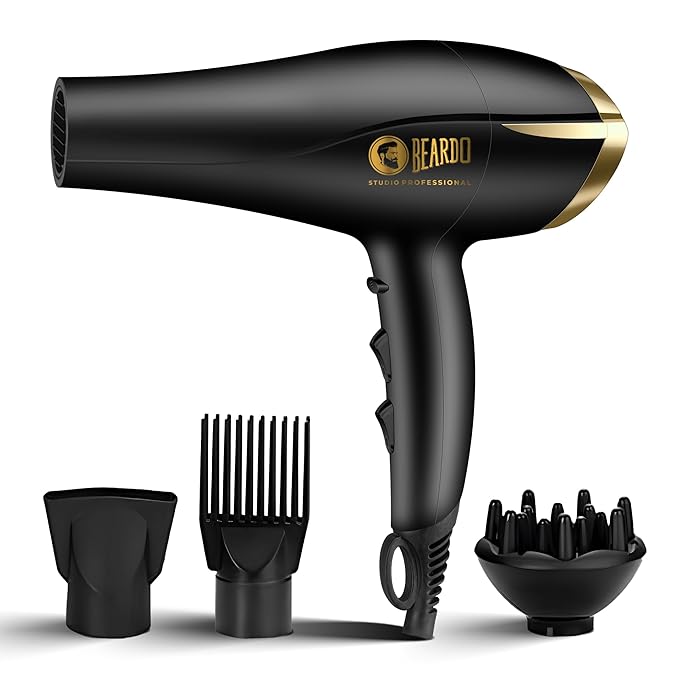 BEARDO Studio Professional Tornado Hair Dryer With 2000 Watts Power|Ac Motor, Concentrator, Diffuser, 2 Speeds, 3 Temperature Settings & Cool Shot Feature|For Professional Drying Experience|Black (SD)