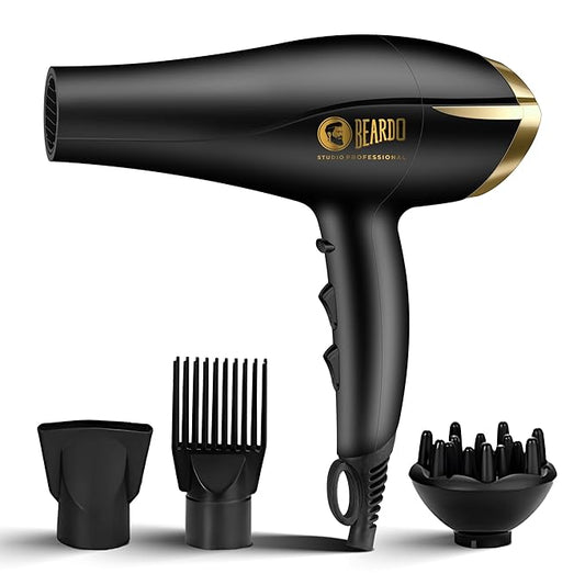BEARDO Studio Professional Tornado Hair Dryer With 2000 Watts Power|Ac Motor, Concentrator, Diffuser, 2 Speeds, 3 Temperature Settings & Cool Shot Feature|For Professional Drying Experience|Black (SD)