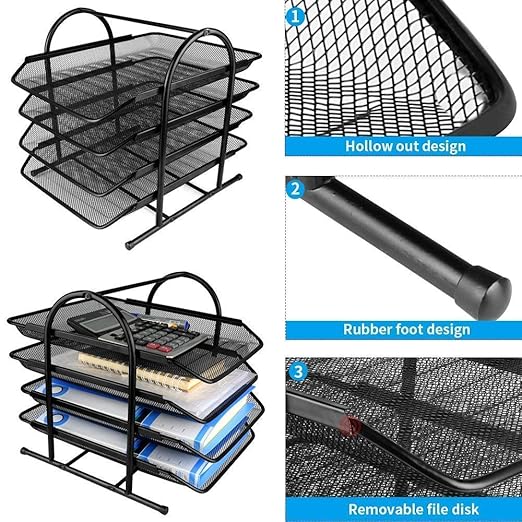 KEBICA File Desk Tray, 4-Tier Metal Mesh File,Documents,Letters,A4 Size Document Organizer for Office