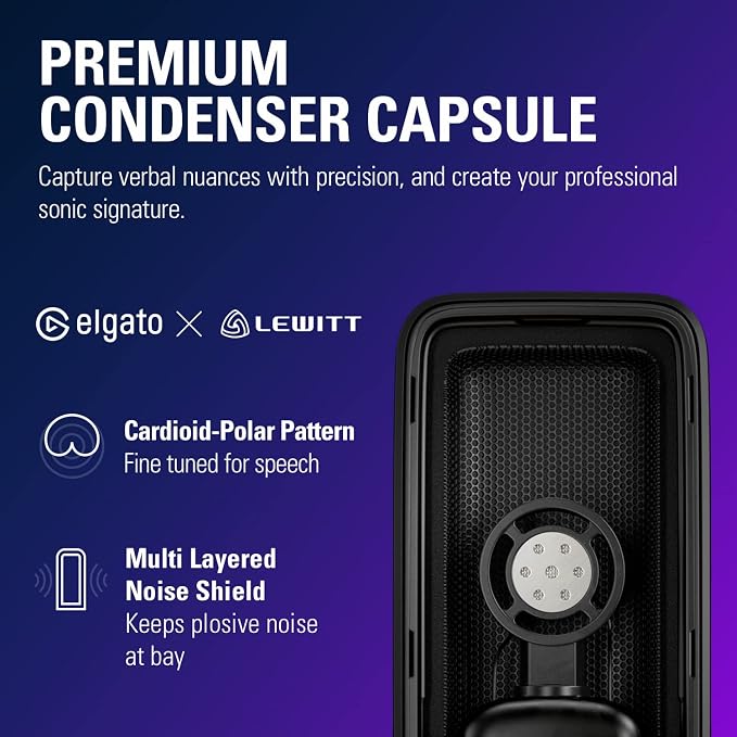Elgato Wave:3 Premium USB Condenser Unidirectional Microphone and Digital Mixing Solution, Anti-Clipping Technology, Capacitive Mute, Streaming and Podcasting, (10MAB9901, Black) (SD)